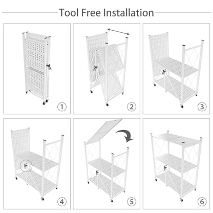 3 Tier Foldable Storage Shelf with Wheels Heavy Duty Garage Shelving - color: White, size: 3 Tier