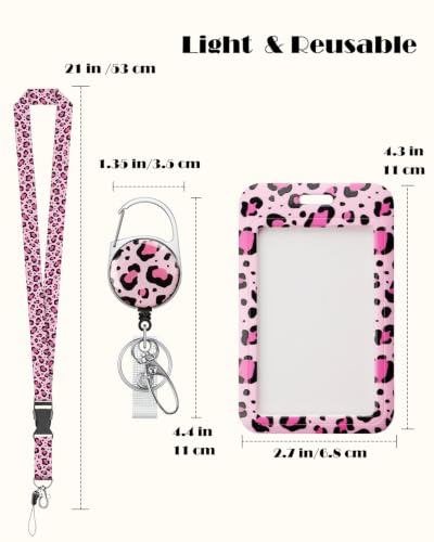 Uniclife Cute ID Badge Holder with Lanyard - color: Black Leopard Print & Pink Leopard Print