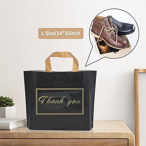 WAKAKO 60 Pack Thank You Shopping Bags, 16x14 Inch Reusable Plastic Shopping Thank You Gift Bags with Handle for Small Business, Black - color: Black(16X14IN)