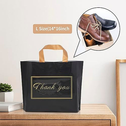 WAKAKO 60 Pack Thank You Shopping Bags, 16x14 Inch Reusable Plastic Shopping Thank You Gift Bags with Handle for Small Business, Black - color: Black(16X14IN)