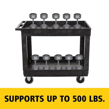 Rubbermaid Commercial Products 2-Shelf Utility/Service Cart, Medium, Lipped Shelves, Standard Handle, 500 lbs. Capacity, for Warehouse/Garage/Cleaning/Manufacturing/Maintenance - size: Medium