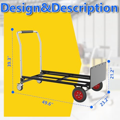 Dolly Hand Trucks,Folding Hand Truck 600 LB,Dolly Cart with Wheels Fold and Stretch Hand Truck for Moving Heavy Loads in Storehouse,Offices,Homes and Shopping