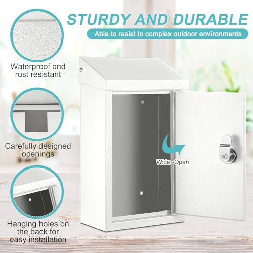 Yaocom Metal Key Drop Box with Lock, 2 Keys for Cash Donation Secure, White - color: White