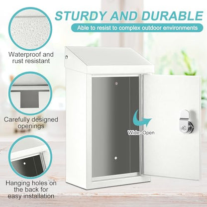 Yaocom Metal Key Drop Box with Lock, 2 Keys for Cash Donation Secure, White - color: White