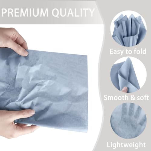 100 Sheets Dusty Blue Tissue Paper Bulk, 20 x 14 Inches