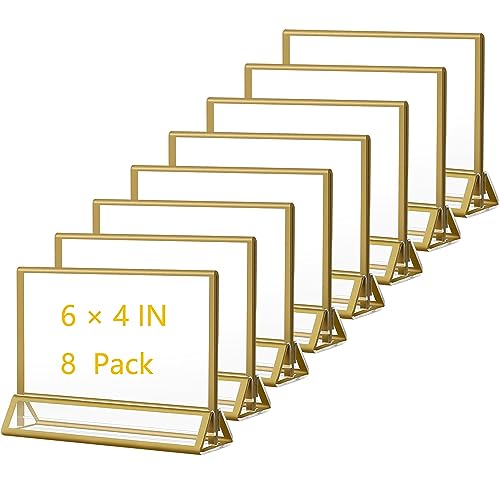 6x4 Acrylic Gold Picture Frames 8 Pack, Table Number Holders