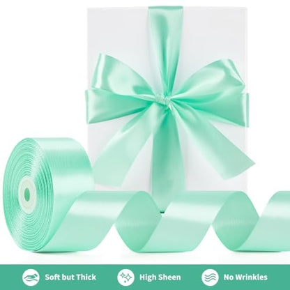 Mauproy Mint Green Satin Ribbon, 1-1/2 Inch, 50 Yards - color: Mint Green