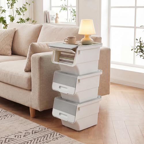 GIANTEX 6 Pack Plastic Stackable Storage Bins with Lids & Wheels, 12.5 QT - color: White + Gray, size: 6 Pack, 12.5 QT