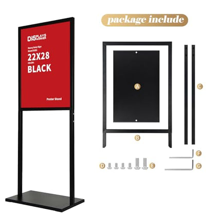 DISPLAYSWORKER Sign holder floor stand, heavy Duty Pedestal poster banner stand for display,22×28 inch slide-in double sided poster sign holder floor standing for board Display (Black, 22×28) - size: 22×28