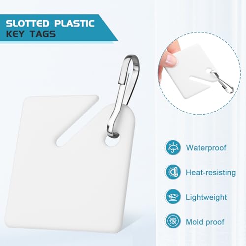 120 PCS Slotted Key Tags White Plastic Hanging Tags with Metal Snap Hook