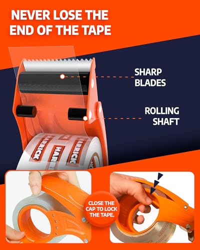 Clear Packing Tape with Dispenser 1.88 inch - Metal Strong & Durable Heavy Duty Packing Tape with Dispenser - Strong Strapping Tape with Dispenser Easy Tear & Seal - 2 Rolls / 1 Dispenser / 109 Yards - size: 109 yd