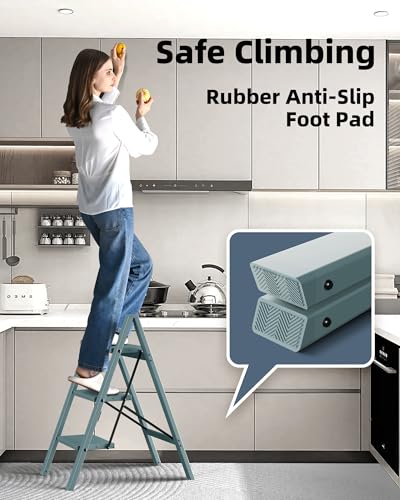 HillhutApex 3 Step Stool Foldable Ladder,Aluminum Step Ladder - color: Light Blue