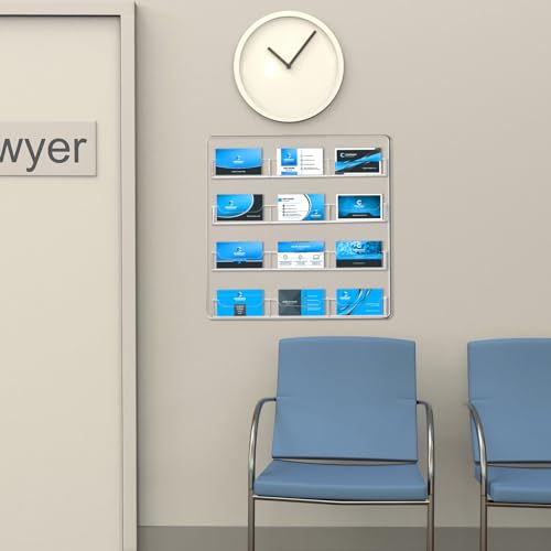 Hillban Acrylic Business Card Holder Wall Mount Office, 12 Pockets - size: 12 Pockets