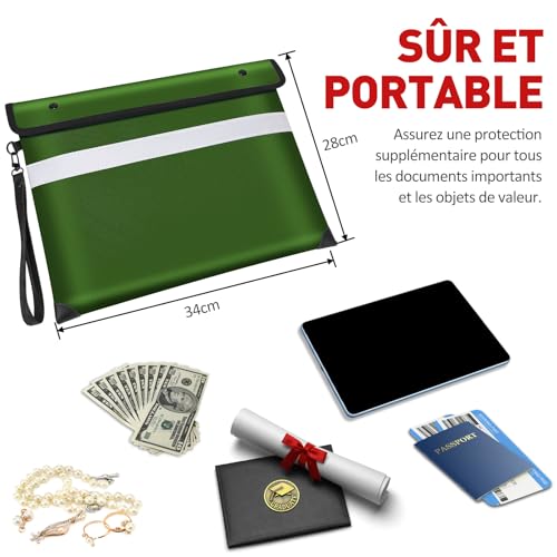 Vailoin 6200°F Fireproof Document Bag, 8 Layers of Heat Insulated Materials - color: Green, size: 13.9"x10.6"