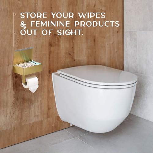 Day Moon™ - Toilet Paper Holder with Shelf & Storage - Wall Mount, Gold - color: Gold