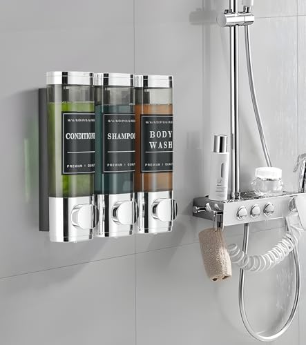 Shower Soap Dispenser Wall Mounted No Drill Shampoo Dispenser for Shower Wall Shampoo and Conditioner Dispenser Bathroom Hotel 3 * 350ml Chrome 1 - color: Chrome