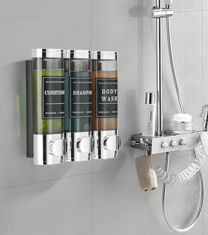 Shower Soap Dispenser Wall Mounted No Drill Shampoo Dispenser for Shower Wall Shampoo and Conditioner Dispenser Bathroom Hotel 3 * 350ml Chrome 1 - color: Chrome