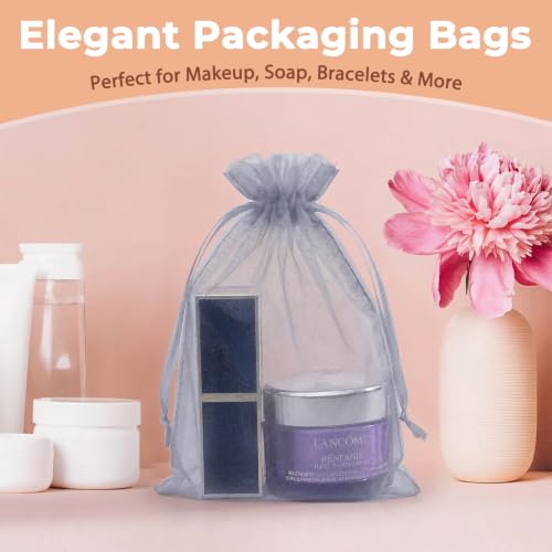 Crweety 50PCS Organza Bags 6x9 Grey Small Gift Bags Mesh Drawstring - color: Grey
