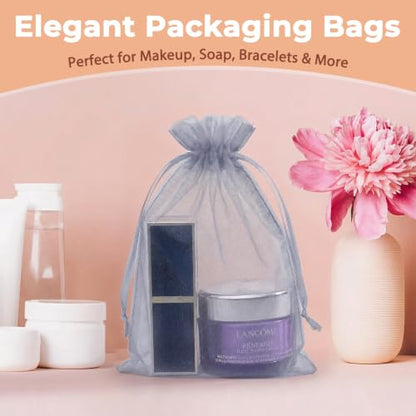 Crweety 50PCS Organza Bags 6x9 Grey Small Gift Bags Mesh Drawstring - color: Grey