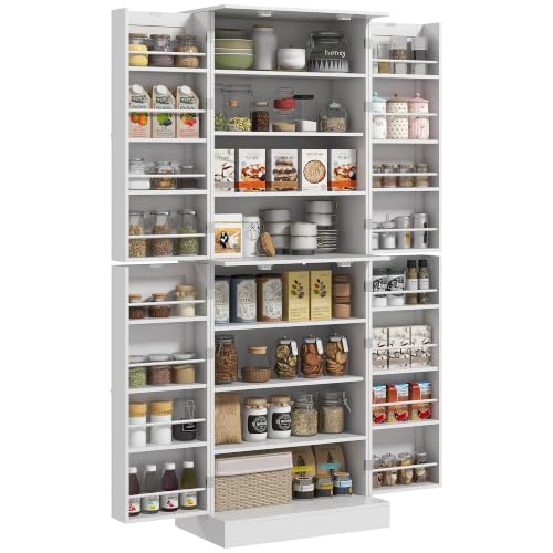 HOMCOM 65" Kitchen Pantry Storage Cabinet 16 Door Shelves White - color: White, size: 23.6" W x 13.8" D x 65.4" H