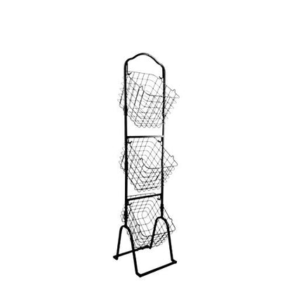 FixtureDisplays® 11 X 11 X 47.6" Black 3-Tier Metal Market Basket Floor Display Rack for Home, Kitchen, and Retail Grocery Stores 16787-NEW-NPF
