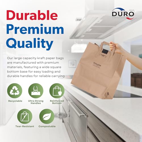 DURO 18072 70# Brown Grocery Bags with Handles, 12 x 7 x 14 In, 50 Ct - size: 1 Count (Pack of 50)