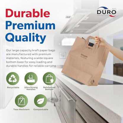 DURO 18072 70# Brown Grocery Bags with Handles, 12 x 7 x 14 In, 50 Ct - size: 1 Count (Pack of 50)
