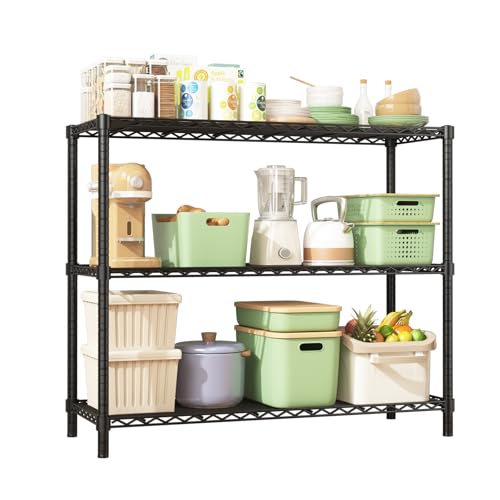 45" Small Wire Shelving Unit, 3-Tier Utility Storage Rack - color: Black, size: 45" L x 20" W x 47" H