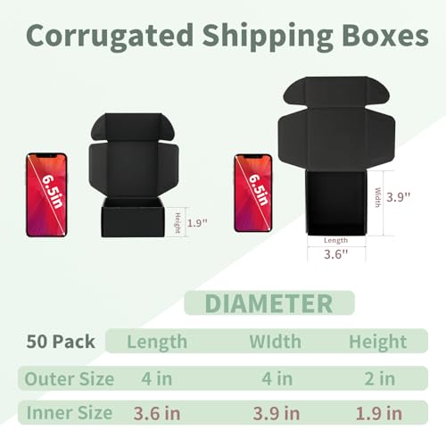 Rempry 50 Pack 4x4x2 Black Shipping Boxes, Small Cardboard Mailer Boxes for Small Business Shipping Packaging - color: Black, size: 4X4X2-50 Pack