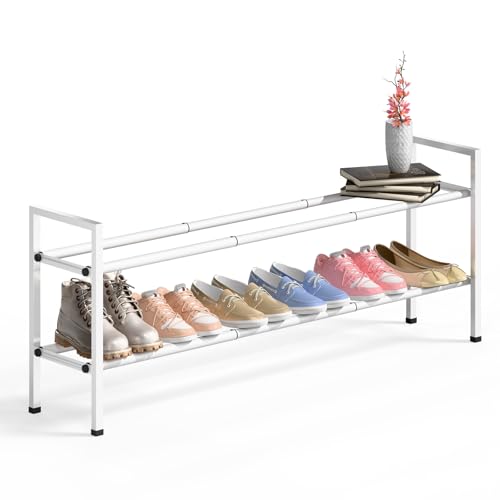 Bumusty 2 Tier Long Expandable Shoe Rack for Closet, White - color: White, size: 2-tier