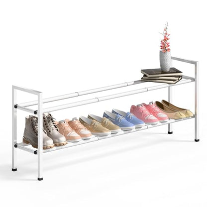 Bumusty 2 Tier Long Expandable Shoe Rack for Closet, White - color: White, size: 2-tier