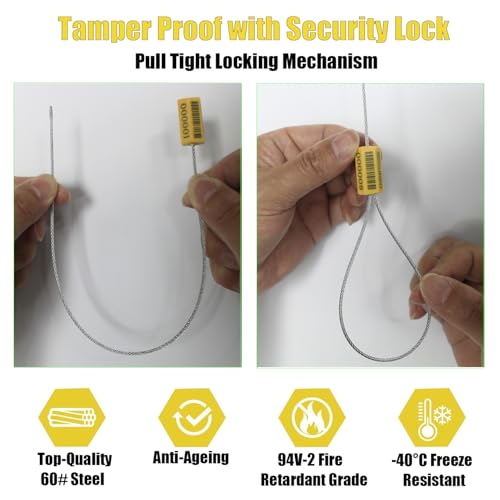 φ1.8mm x11.8" Yellow ISO17712 Certified Barcode Security Cable Seals (1000)