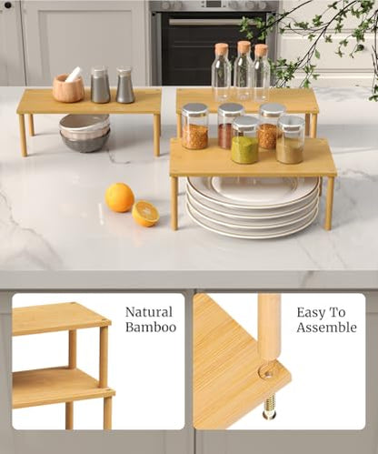Set of 3 Bamboo Cabinet Organizer Shelf,Large(Natural) - color: Natural, size: Large