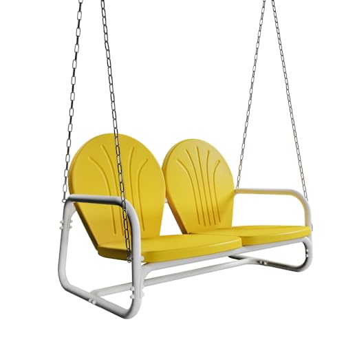 Retro Metal Porch Swing (Yellow) - color: Yellow