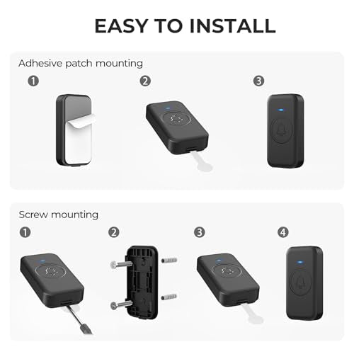 Wireless Doorbell 1000ft Range, Loud Waterproof Door Bell with 60 Melodies - color: Black-‎1 receiver +1 push button