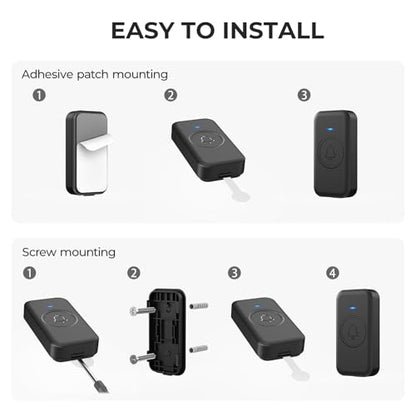 Wireless Doorbell 1000ft Range, Loud Waterproof Door Bell with 60 Melodies - color: Black-‎1 receiver +1 push button