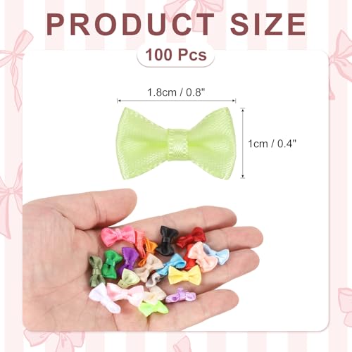 MECCANIXITY 100 Pcs Mini Ribbon Bow 0.8" Mini Fabric Satin Ribbon Flower Bows for Craft DIY Sewing Wedding Birthday Party, Light Green - color: Light Green