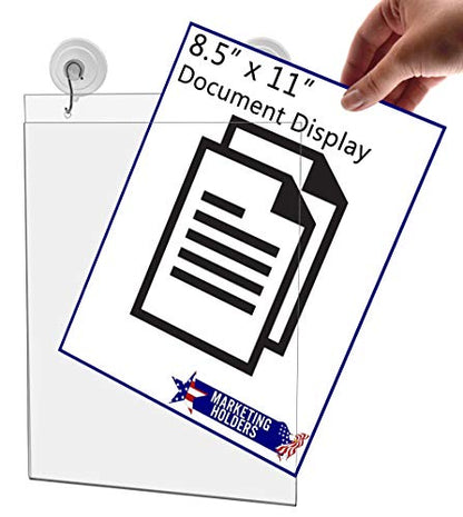 6 Pack Window Mount Sign Holder for 8.5" x 11" Hours of Operation and Company Policies in Stores and Showrooms Double Sided View Clear Acrylic with Suction Cup Hooks by Marketing Holders