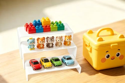 Wider 6 PCs White Acrylic Display Risers, 3 Tier Stand - color: White 4 Inch Wide 6 PCs