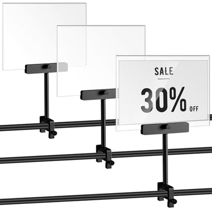 FoldTier 3 Set Aluminum Alloy Sign Holder Clamp with 5.5 x 7 Acrylic Frame - color: Black, size: 5.5 x 7 Inches