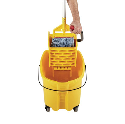 Rubbermaid Commercial Products WaveBrake 35 Qt. Side-Press Mop Bucket and Wringer Combo on Wheels Yellow for Professional/Industrial/Business Heavy-Duty Floor Cleaning/Mopping - size: 35 Qt.