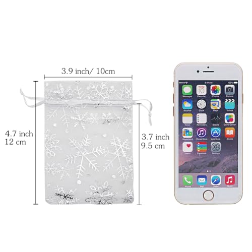 HRX Package 100pcs Snowflake Organza Christmas Gift Bags for Candy Jewelry - color: White