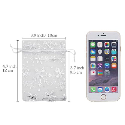 HRX Package 100pcs Snowflake Organza Christmas Gift Bags for Candy Jewelry - color: White