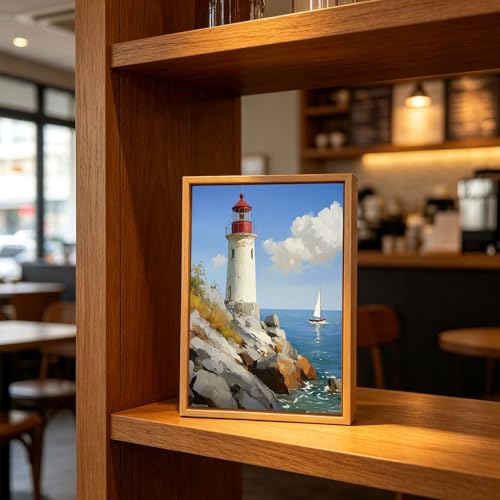 Lighthouse Coastal Ocean Wooden Box Sign Wall Art 8x12 Inch - color: Beach Lighthouse