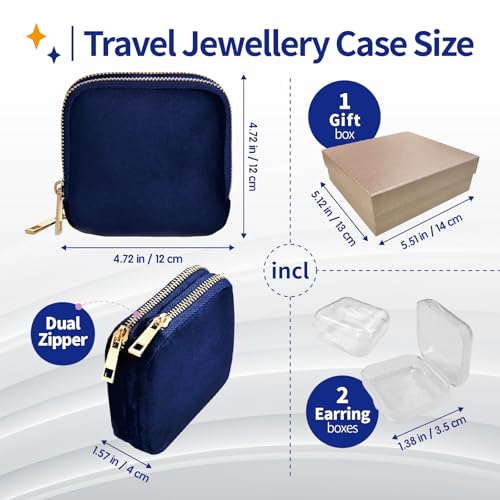 Small Travel Jewelry Case with Earring Box Mini Jewelry Case - color: Dark blue double-layer