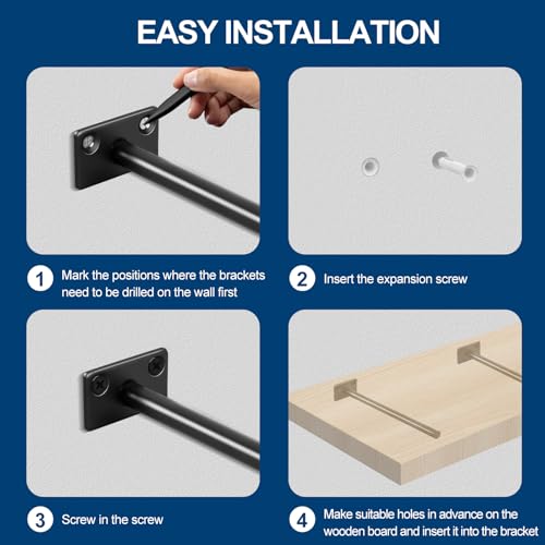 8 Pcs 4" Black Solid Steel Floating Shelf Bracket Blind Shelf Supports - Hidden Brackets for Floating Wood Shelves - Concealed Blind Shelf Support – Screws and Wall Plugs Included - size: 4 Inch, style: 8 Pack-Solid