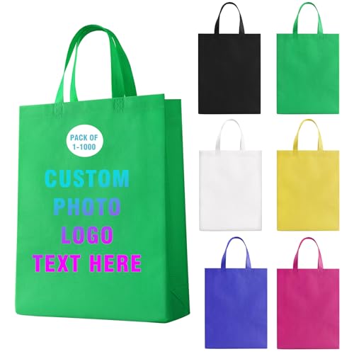 Custom Tote Bag Set of 5/10/50/100,Personalized Logo Text,Reusable Shopping Bags,Business Activities Promotional Item - color: Grass Green