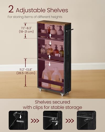 VASAGLE 4-Tier Slide-Out Storage Cart, Slim Kitchen Cart with Wheels - color: Ebony Black + Rustic Brown, size: 5.9"D