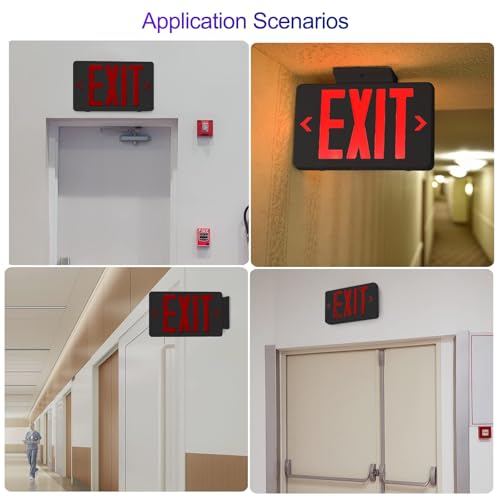 6 Pack LED Emergency Exit Sign, Universal Mount OSHA Compliant - color: Black Red, size: 6 Pack