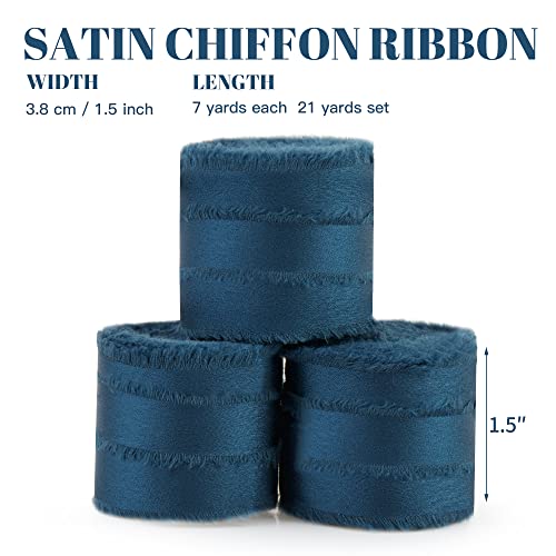 Keypan Dark Blue Frayed Satin Chiffon Ribbon, 1.5 Inches, 21 Yards - color: Blue